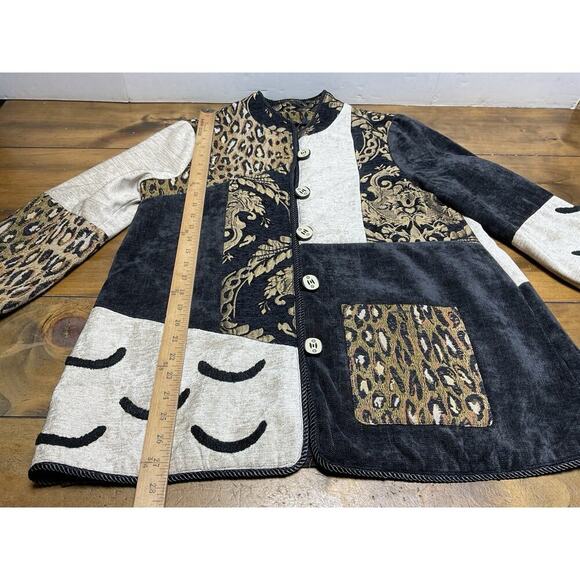 VINTAGE Ali Miles Tapestry Patchwork Jacket Animal Print 3/4 Sleeve Size Small - Picture 9 of 15